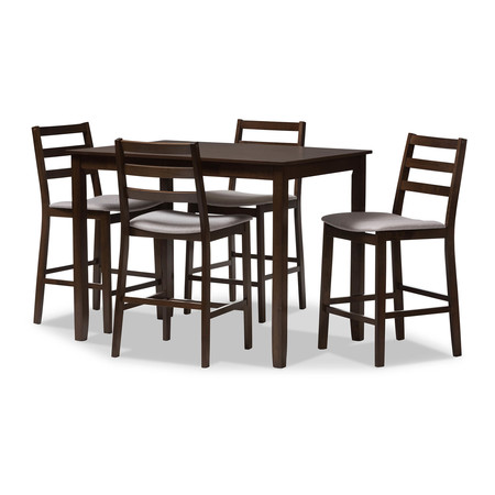 BAXTON STUDIO Nadine Walnut-Finished Light Grey Upholstered 5-Piece Pub Set 143-8049